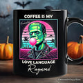 Vaperwave Frankenstein Retro Neon Horror Personalized Mug, Synthwave 80's Styled Classic Halloween Gift with Custom Name