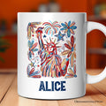 Patriotic Statue of Liberty and Fireworks Personalized Mug, Festive 4th of July Gift with Custom Name