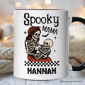 Spooky Mama Skeleton Halloween Personalized Mug, Momster Retro Checkered Gift with Custom Name