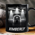 Funny Raccoon UFO Personalized Mug, Unisex Black Gift with Custom Name