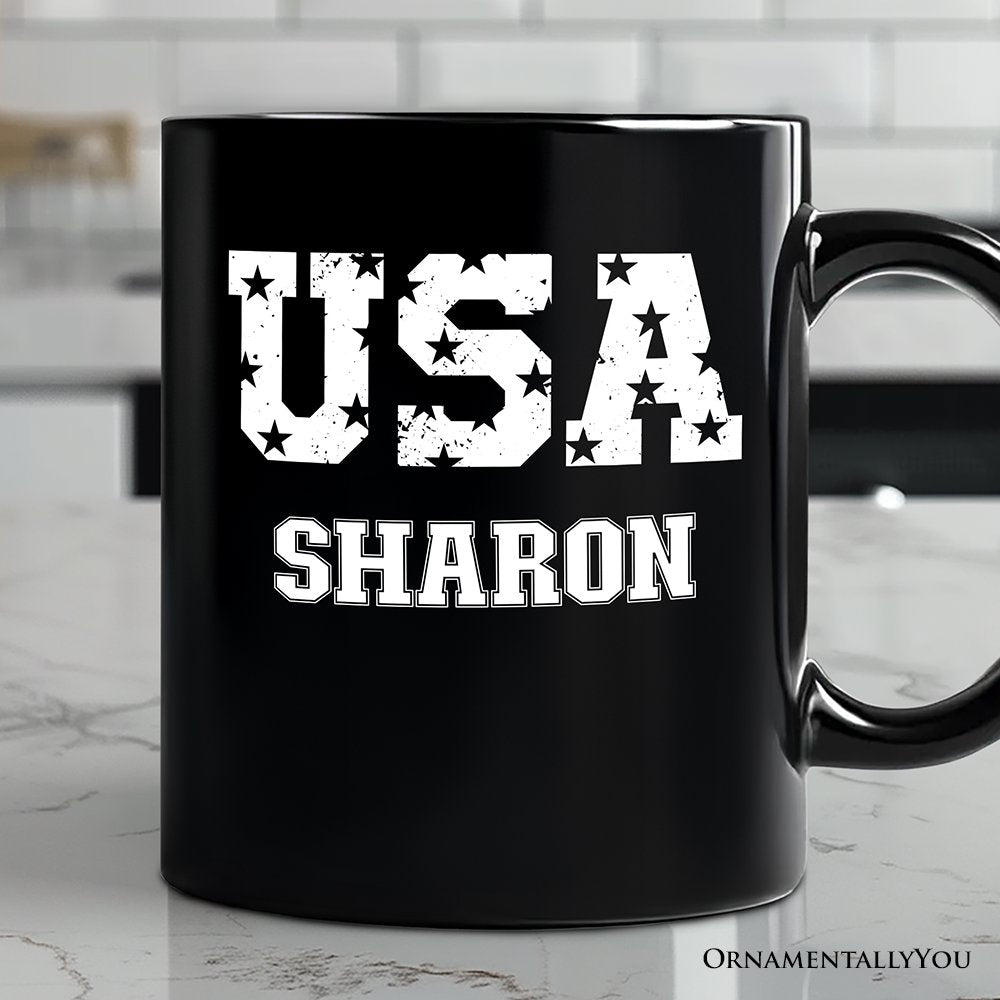 USA Block Letters Personalized Mug, Vintage Patriotic Gift with Custom Name