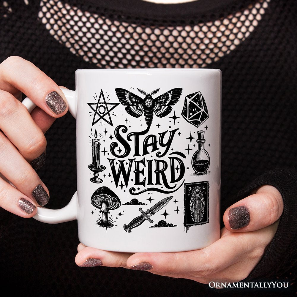 Stay Weird Witchy Vibes Personalized Mug, Mystical Halloween Gift with Custom Name