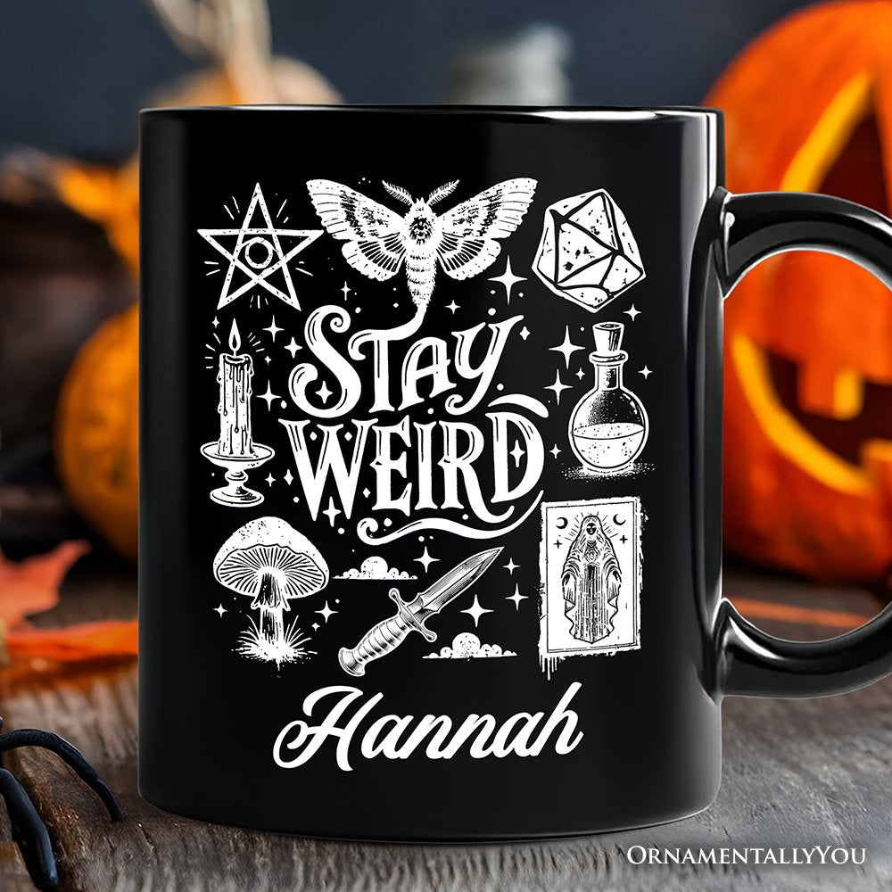 Stay Weird Witchy Vibes Personalized Mug, Mystical Halloween Gift with Custom Name