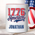 1776 America Vintage Personalized Mug, Patriotic Retro USA Freedom 4th of July Gift with Custom Name