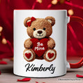 Cute Bear Toy Be Mine Valentine Personalized Mug, Love Coquette Gift with Custom Name