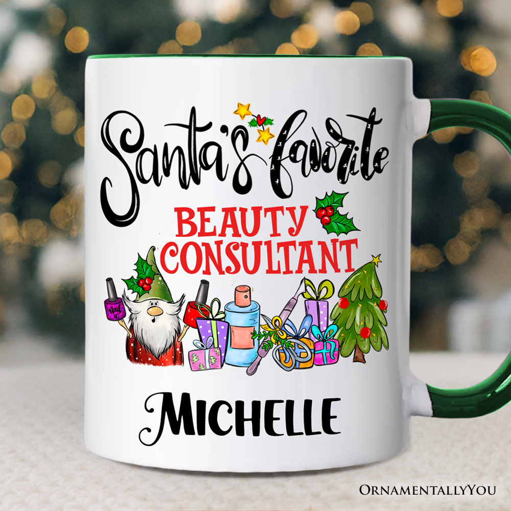 Santa's Favorite Beauty Consultant Personalized Mug, Appreciation Christmas Gift with Custom Name