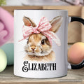 Easter Bunny Coquette Pink Bow Personalized Mug, Cute Watercolor Spring Gift with Custom Name