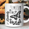 Vintage Butterfly Sketch Personalized Mug, Botanical Insect Art Nature Gift with Custom Name