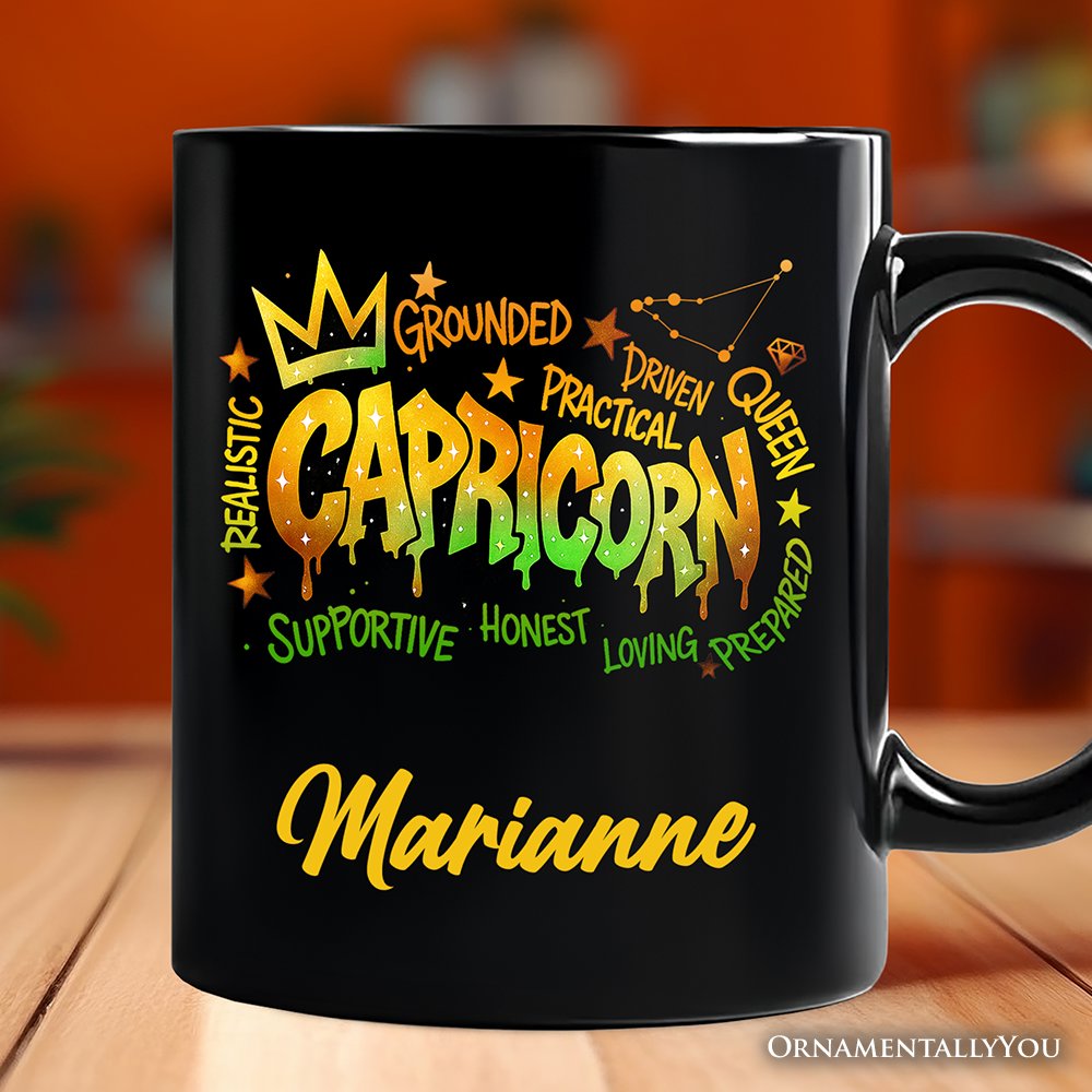 Capricorn Graffiti Zodiac Personalized Mug, Street Style Astrology Horoscope Gift with Custom Name