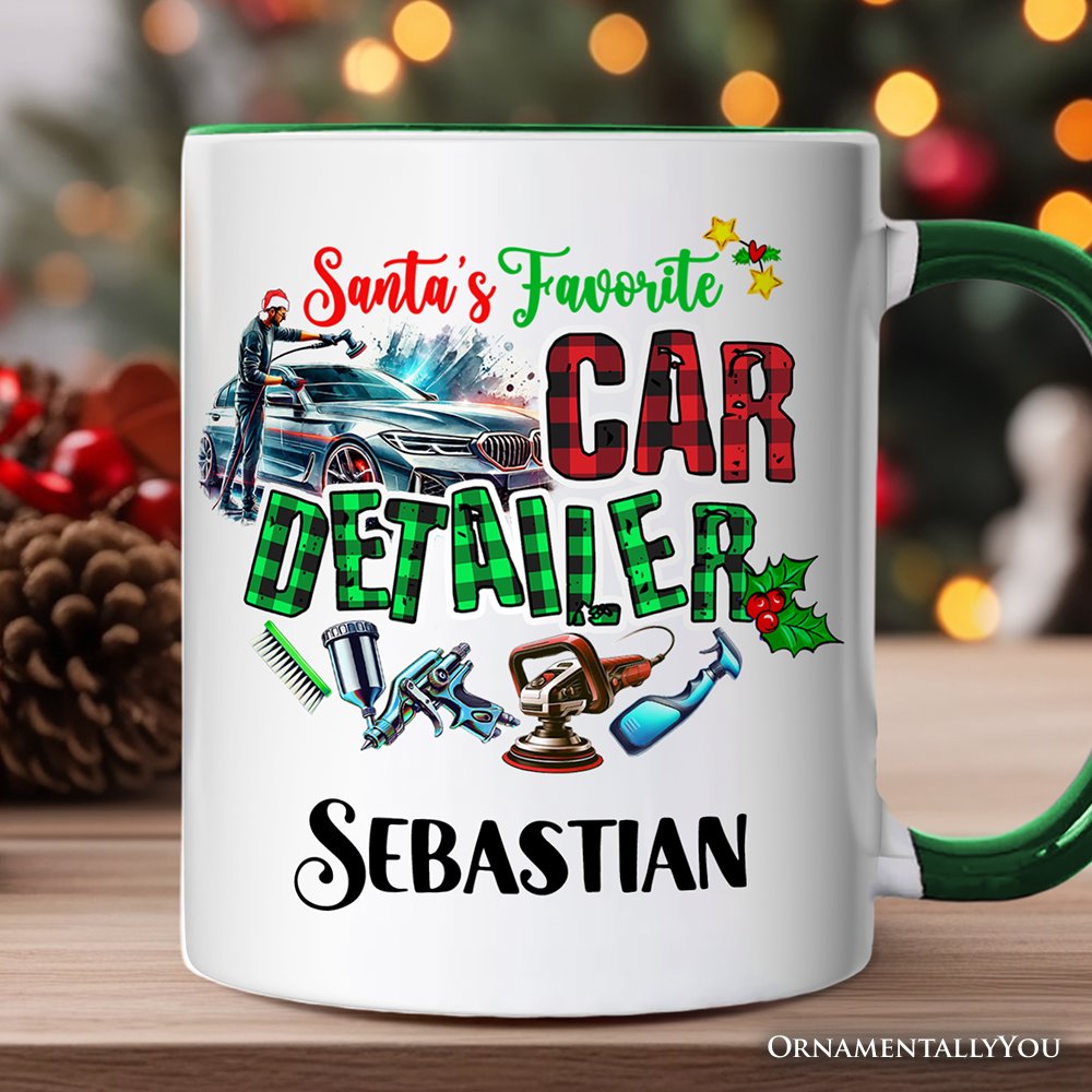 Santa's Favorite Car Detailer Personalized Mug, Christmas Appreciation Gift for Auto Detailing Experts with Custom Name