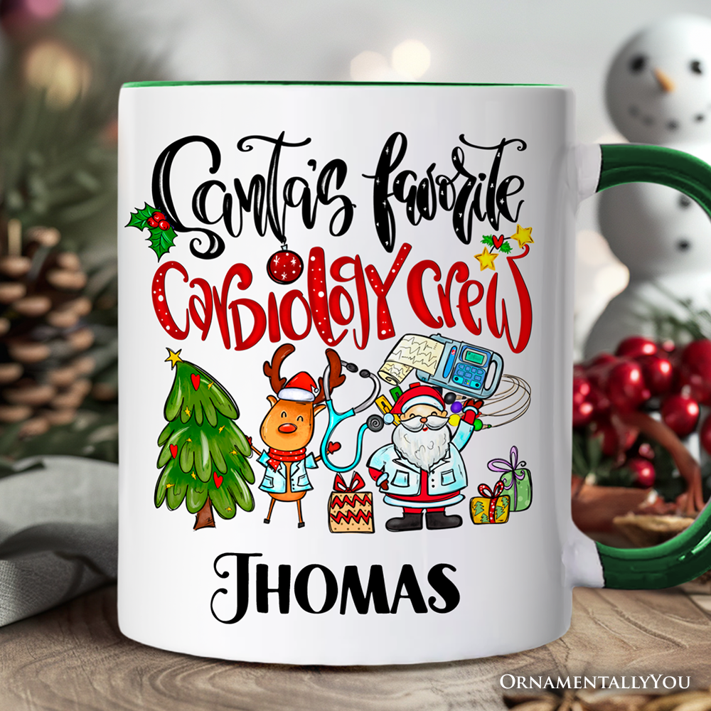 Santa's Favorite Cardiology Crew Personalized Mug, Heart Health Christmas Gift with Custom Name