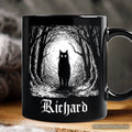 Haunted Forest Black Cat Personalized Mug, Spooky Halloween Night Gift with Custom Name