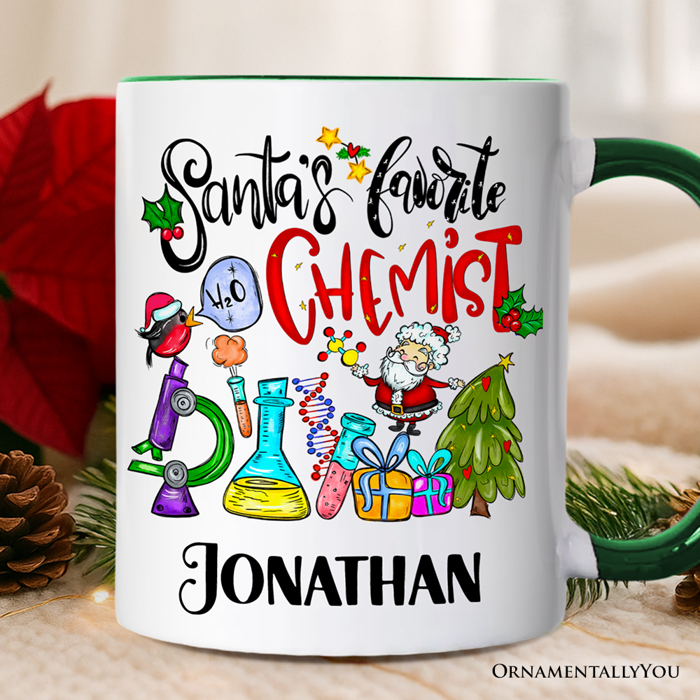 Santa's Favorite Chemist Personalized Mug, Chemistry Gift with Custom Name