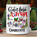 Santa's Favorite City Girl Personalized Mug, Urban Lifestyle Christmas Gift with Custom Name