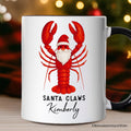 Santa Claws Lobster Personalized Mug, Funny Pun Coastal Christmas Holiday Gift with Custom Name