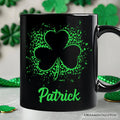 Splatter Shamrock Silhouette St Patrick’s Day Personalized Mug, Retro Lucky Clover Gift with Custom Name
