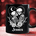 The Lovers Skeletons Personalized Mug, Spooky Gothic Couple Gift with Custom Name