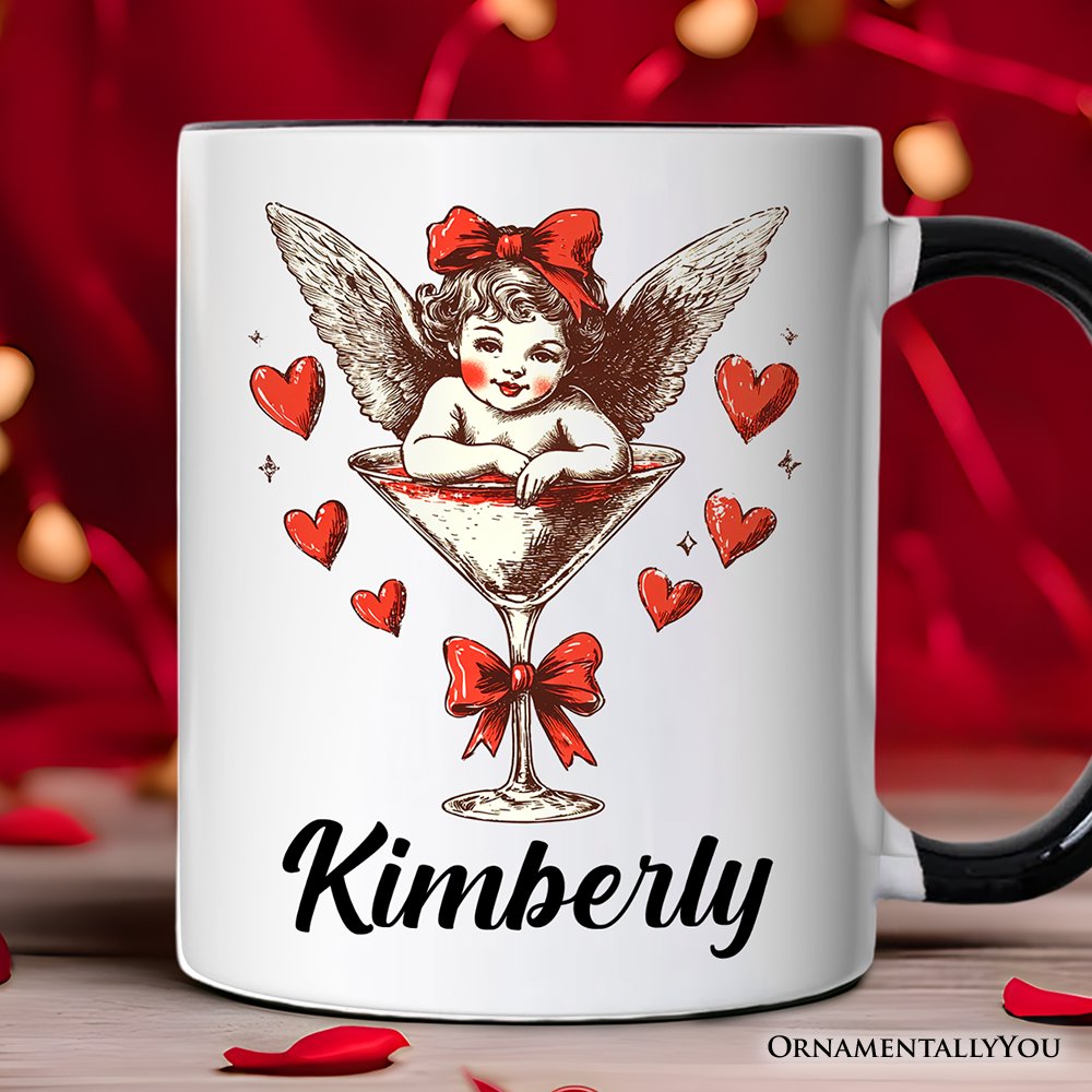 Retro Coquette Cupid Valentine Personalized Mug, Galentine Gift with Custom Name