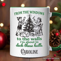 From the Windows to the Walls Deck These Halls Personalized Mug, Funny Vintage Christmas Gift with Custom Name