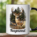Forest Deers Vintage Grunge Personalized Mug, Retro Hunter Gift with Custom Name
