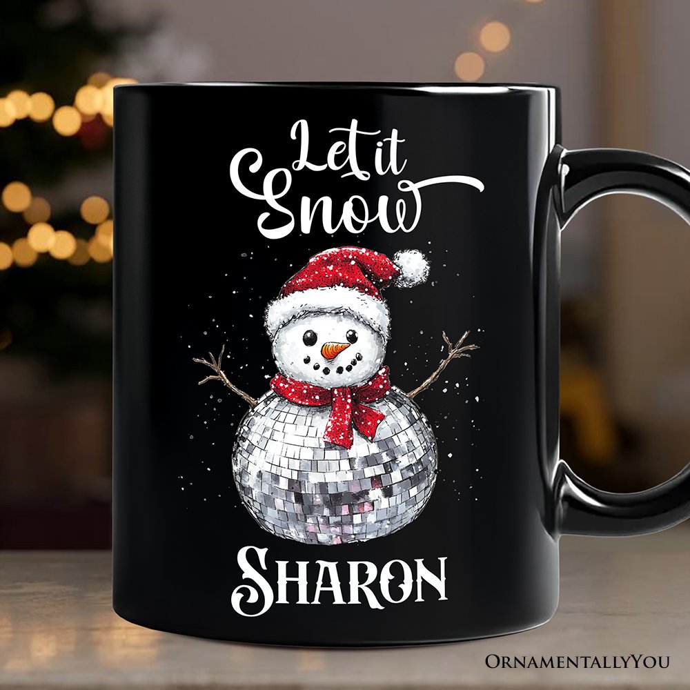 Disco Snowman Christmas Personalized Mug, Retro Holiday Gift with Custom Name for Dancers