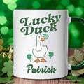 Lucky Duck St Patrick’s Day Shamrock Personalized Mug, Cute Clover Gift with Custom Name