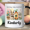 Easter Bunny Floral Brushstroke Personalized Mug, Spring Pastel Coquette Gift with Custom Name