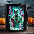Cyberpunk Frankenstein Personalized Mug, Neon Halloween Monster Gift with Custom Name