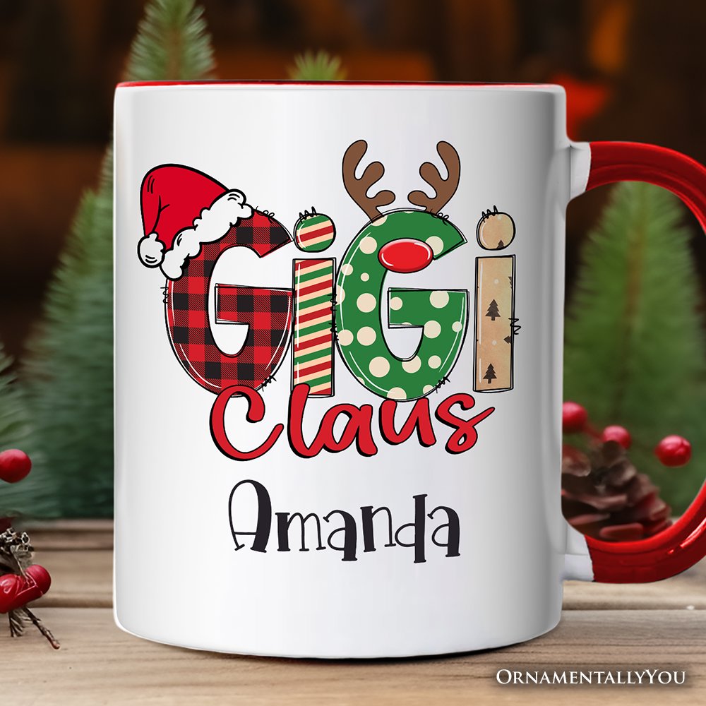Gigi Claus Retro Christmas Personalized Mug, Matching Family Holiday Gift with Custom Name