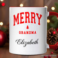 Merry Grandma Retro Christmas Personalized Mug, Matching Family Holiday Gift with Custom Name