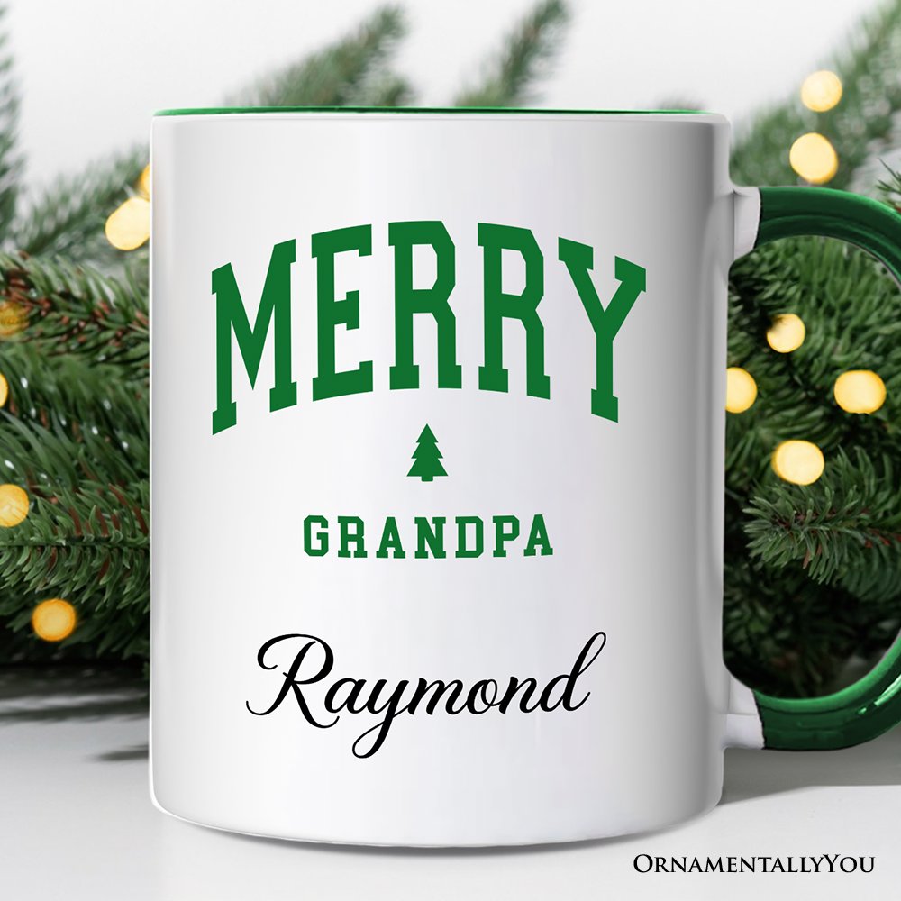 Merry Grandpa Retro Christmas Personalized Mug, Matching Family Holiday Gift with Custom Name