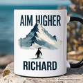 Aim Higher Penguin Personalized Mug, Vintage Mountain Motivational Quote Gift with Custom Name