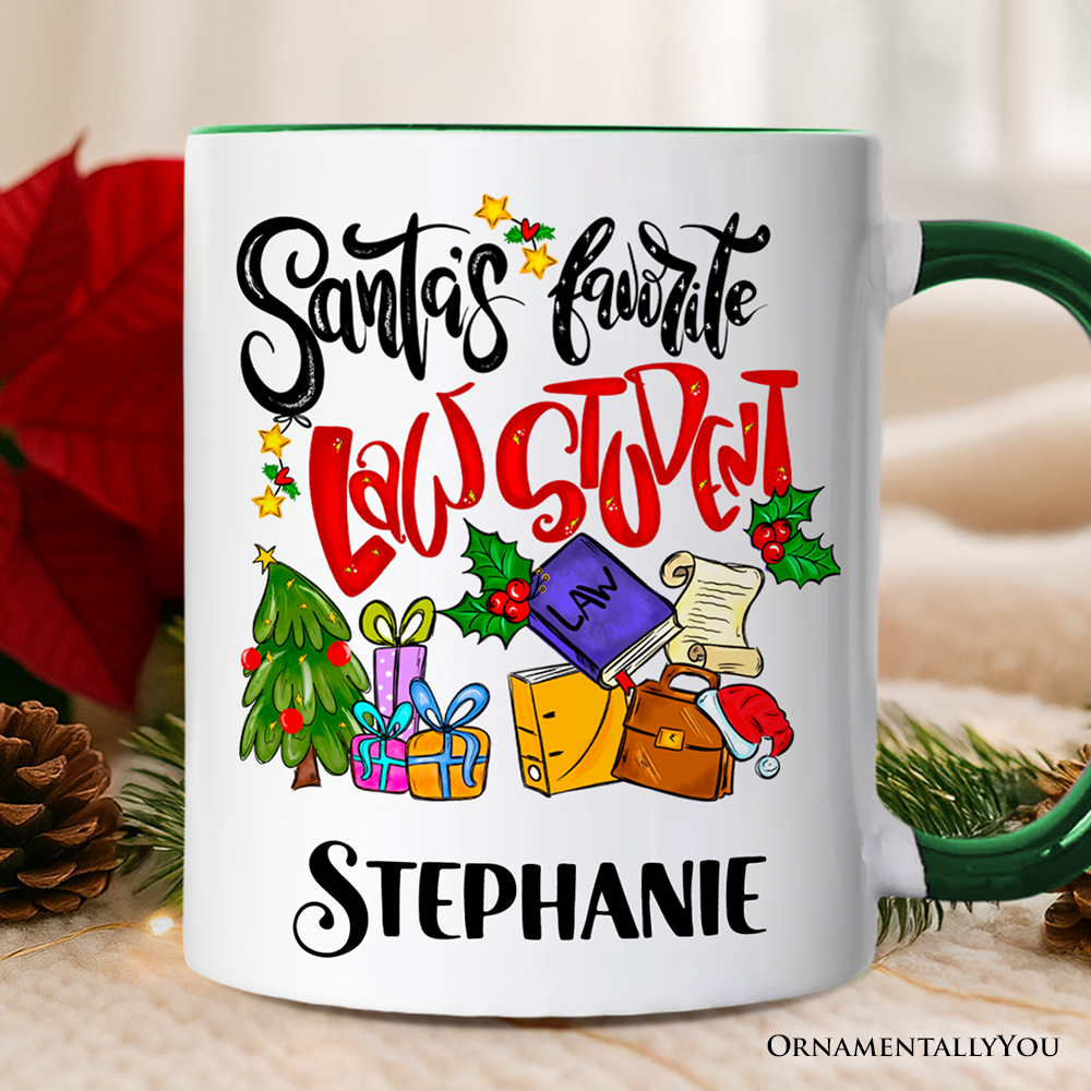 Santa's Favorite Law Student Personalized Mug, Future Lawyer Gift with Custom Name