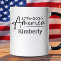 250 Years American Anniversary Personalized Mug, 4th of July Minimalistic Patriotic 1776–2026 Gift with Custom Name