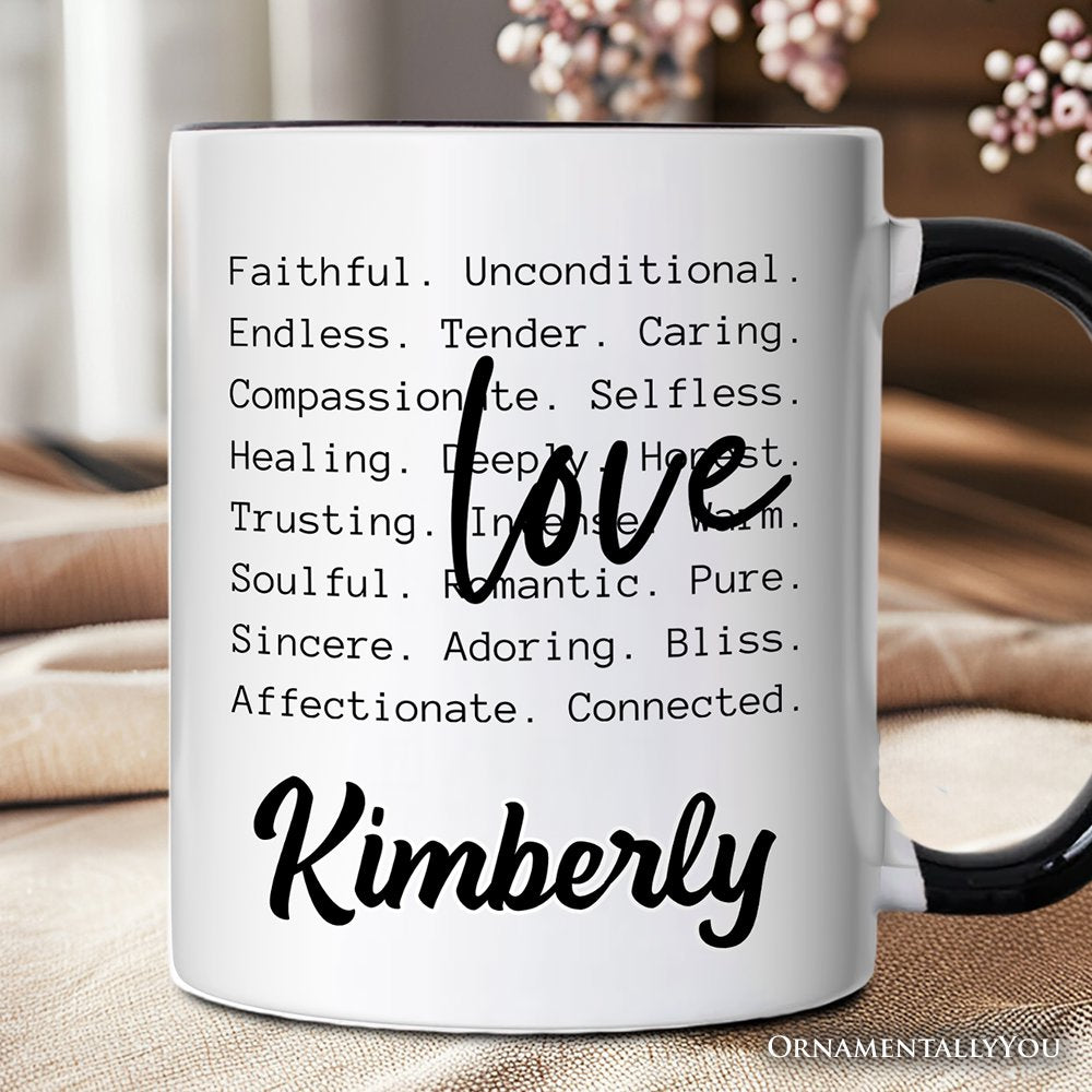 Love Definition Words Personalized Mug, Minimalist Valentine Inspirational Love Gift with Custom Name