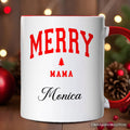 Merry Mama Retro Christmas Personalized Mug, Matching Family Holiday Gift with Custom Name