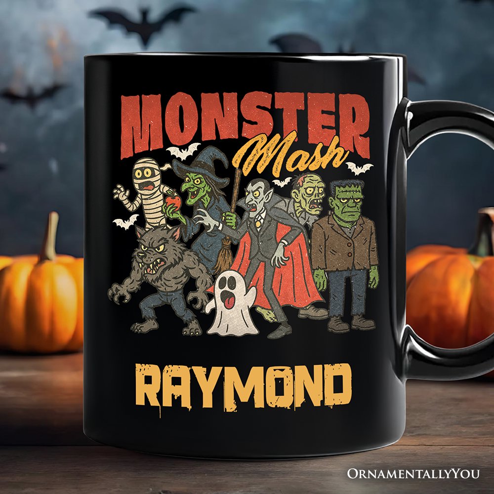 Vintage Monster Mash Personalized Mug, Retro Halloween Friends Gift with Custom Name