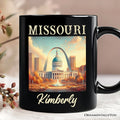 Missouri State Gateway Arch and Courthouse Personalized Mug, Iconic St. Louis Landmarks Gift and Travel Souvenir with Custom Name