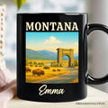 Rustic Montana State Wildlife and Landmark Personalized Mug, Yellowstone Entrance Tee and Western Prairie Souvenir with Custom Name