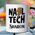 Nail Tech Leopard Lightning Personalized Mug, Retro Stylist Gift with Custom Name