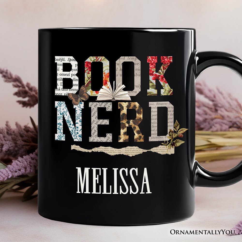 Book Nerd Collage Retro Personalized Mug, Bookish Booktok Librarian Gift with Custom Name