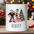 Ahoy! It's Christmus! Popeye and Olive Personalized Mug, Vintage Sailor Christmas Gift with Custom Name