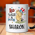 Patriotic Red White & Proud Personalized Mug, 4th of July Celebration Pooh Bear Gift with Custom Name