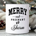 Merry and Pregnant Personalized Mug, Baby Announcement Christmas Custom Gift for New Mom