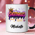 Sagittarius Graffiti Zodiac Personalized Mug, Street Style Astrology Horoscope Gift with Custom Name