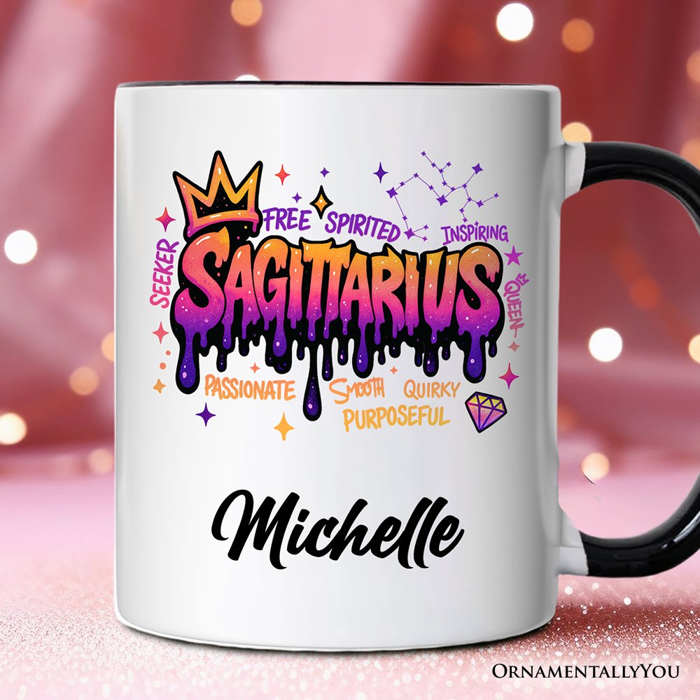 Sagittarius Graffiti Zodiac Personalized Mug, Street Style Astrology Horoscope Gift with Custom Name