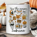 Tis the Season Retro Spooky Halloween Personalized Mug, Autumn Vibes Essentials Gift with Custom Name