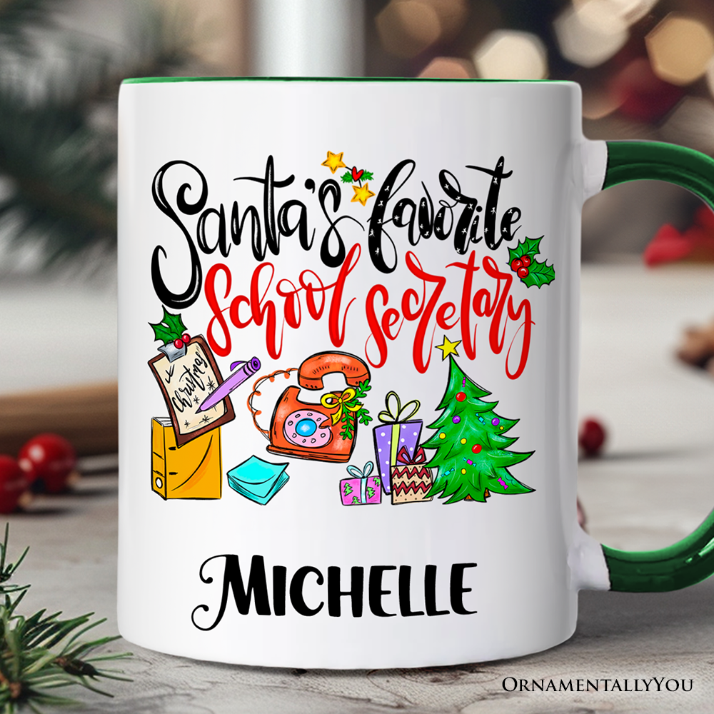 Santa's Favorite School Secretary Personalized Mug, Christmas Appreciation Gift with Custom Name
