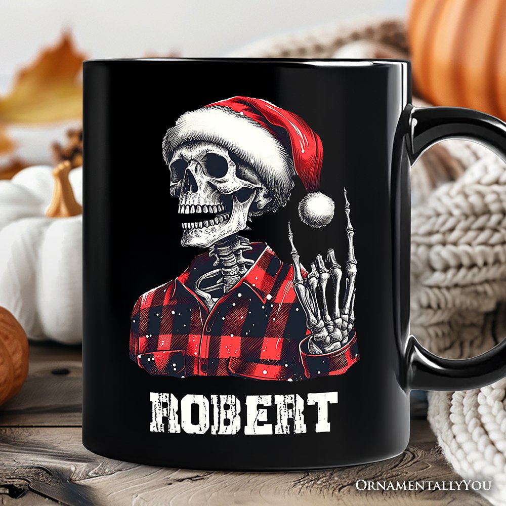 Buffalo Plaid Christmas Skeleton Personalized Mug, Brutal Guys Gift with Custom Name