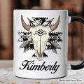 Aztec Tribal Bull Skull Personalized Mug, Western Boho Gift with Custom Name